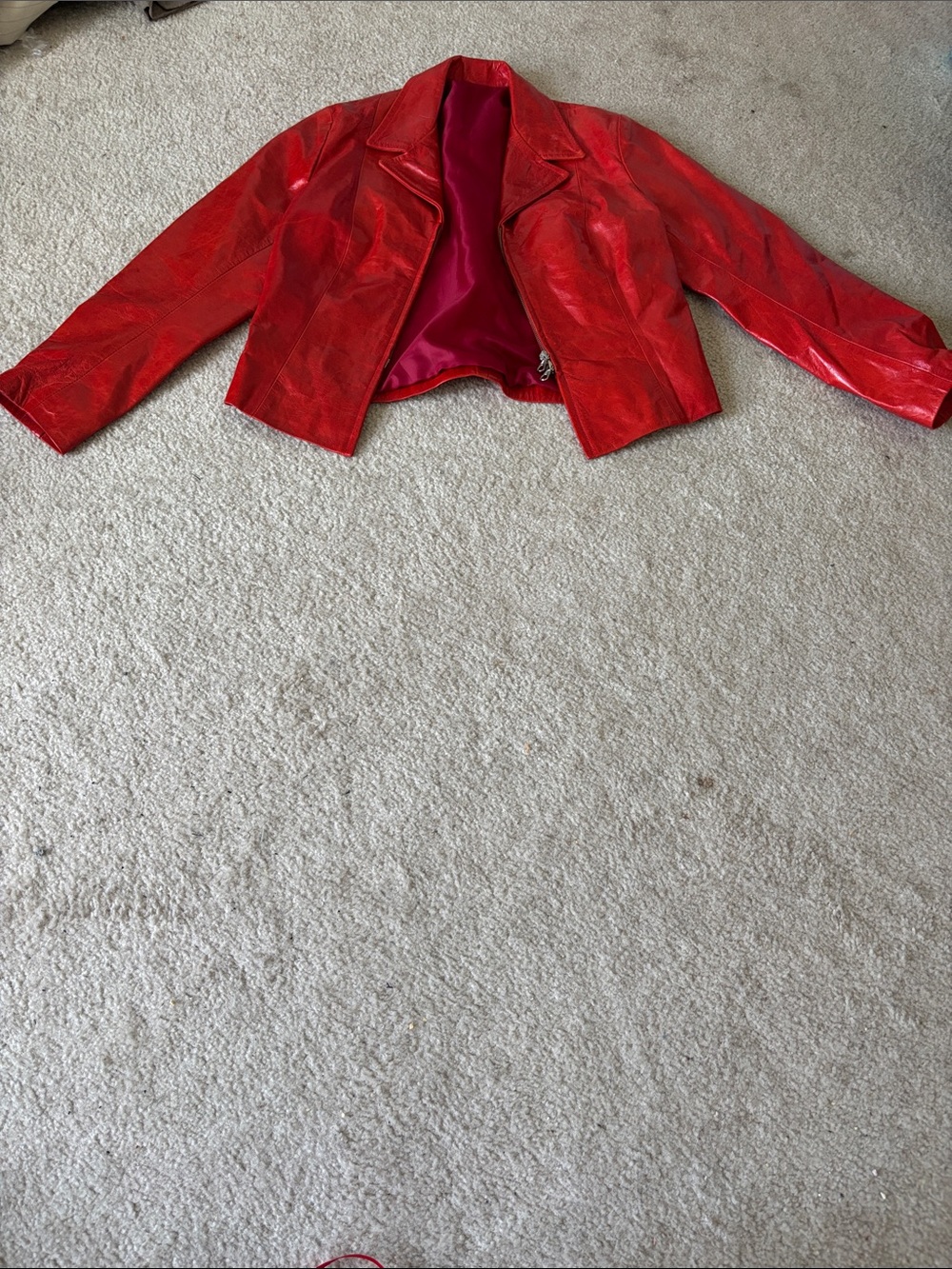 BiBi Orange Redish Cropped Patent Leather Jacket